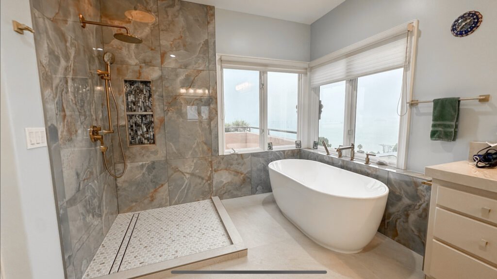 Completed custom bathroom with high end finishes