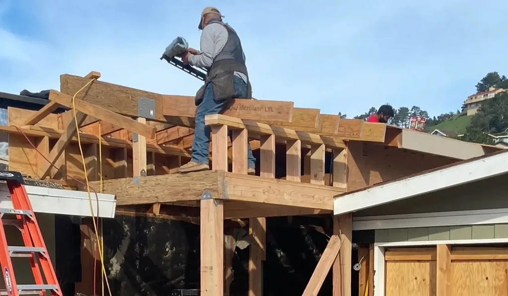 Construction crew working on a residential remodel and renovation